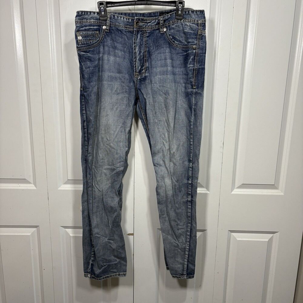 TX Axel Jeans Mens 36x32 Straight Fit Distressed Wash Moto Biker Y2K Streetwear